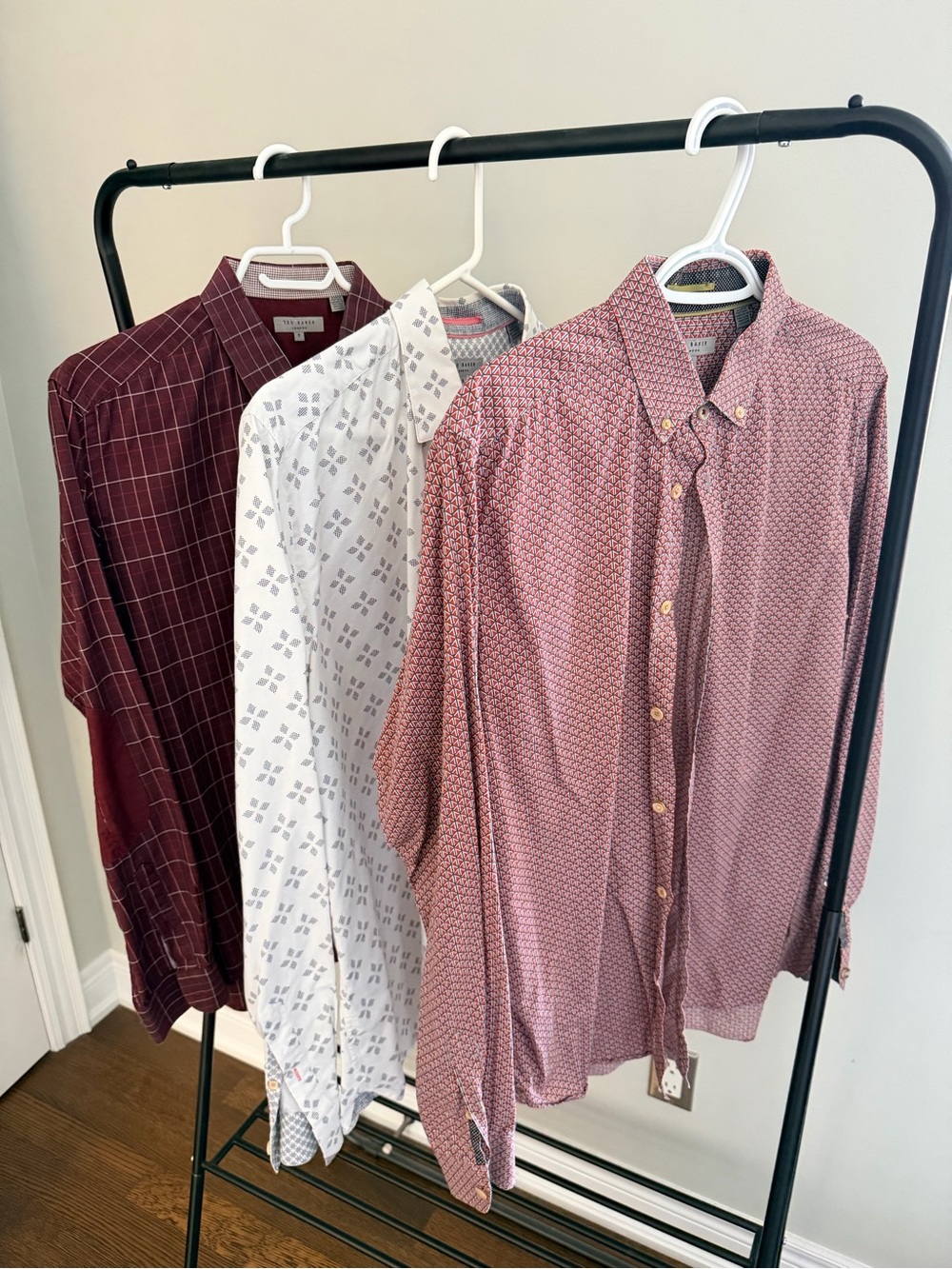 TED BAKER LONDON Men’s Dress Shirts White Burgundy X 3 Bundle Lot SZ Ted 5 DEAL
